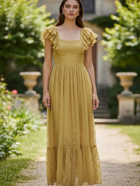 Doen Dresses & Skirts - DÔEN Crew Neck Ruffle Maxi Dress Boho Cottagecore Romantic Prairie S
